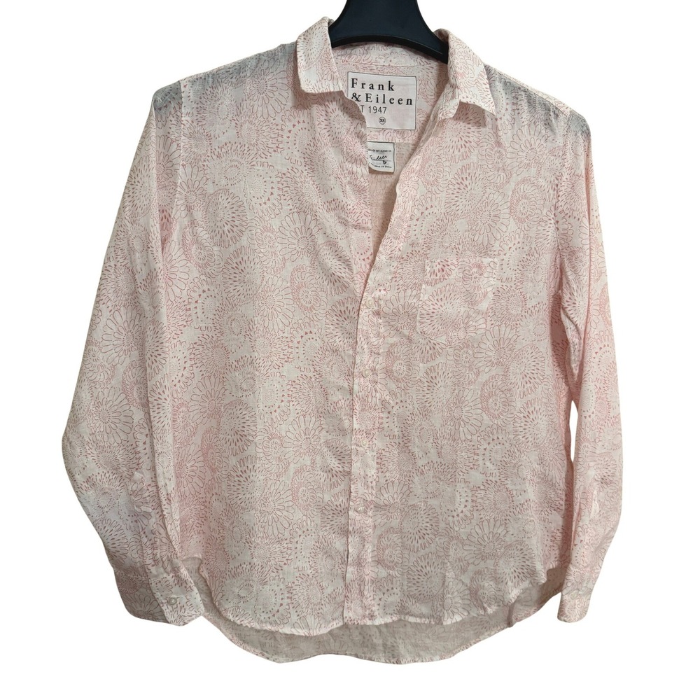 Frank & Eileen "Eileen" Long Sleeve Button Down Top Linen Women's XS Floral Pink